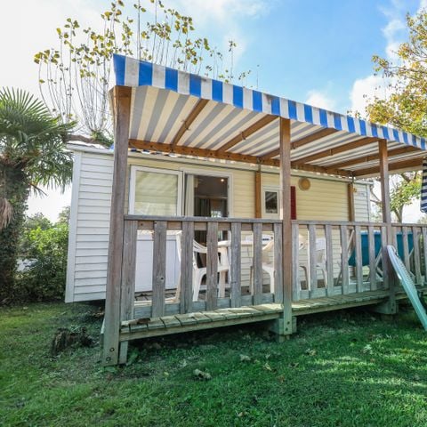 Mobilheim 4 Personen - Standard 16m² - 2 Schlafzimmer, ohne Sanitäranlagen + überdachte Terrasse