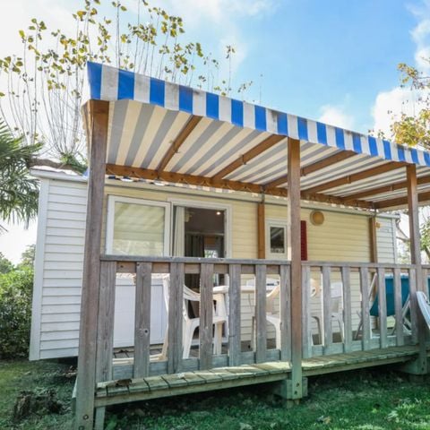 Mobilheim 4 Personen - Standard 16m² - 2 Schlafzimmer, ohne Sanitäranlagen + überdachte Terrasse