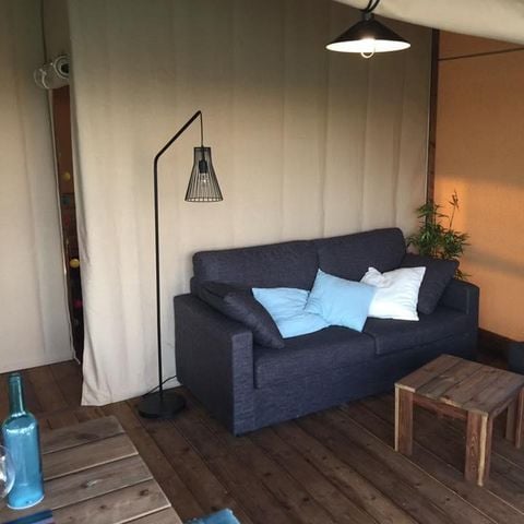 TENTE TOILE ET BOIS 5 personnes - Lodge Cotton Confort 32m² - 2 chambres + terrasse couverte