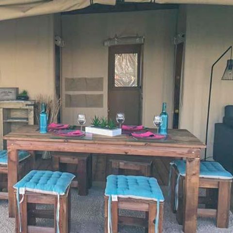 Safarizelt 5 Personen - Lodge Cotton Confort 32m² - 2 Zimmer + überdachte Terrasse