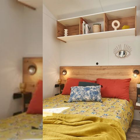 MOBILHEIM 4 Personen - NEW 2023// Mobilheim Premium 27m² (2 Schlafzimmer) + TV + LV + Überdachte Terrasse