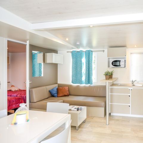 Mobilheim 6 Personen - Flower Premium 32m² - 3 Zimmer + Geschirrspüler + TV + Terrasse
