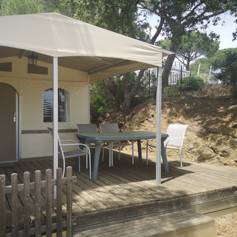 Bungalowzelt 4 Personen - LODGE ZELT MIT MEERESBLICK , 2 Zimmer , ausgestattete Küche , Holzterrasse , Essbereich