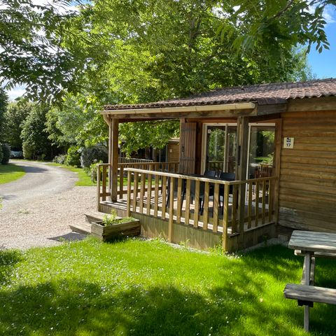 Mobilheim 6 personen - Premium Holzchalet 31m² - 2 Zimmer - Überdachte Terrasse - TV - LV - Klimaanlage