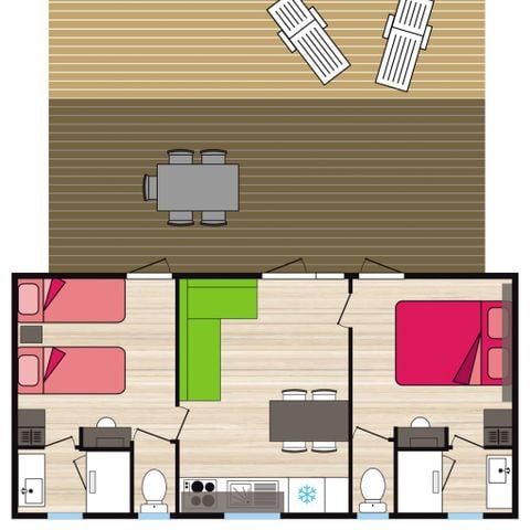 MOBILHOME 5 personas - Premium - La Montagne Noire - 33 m2 - 2 dormitorios - 2 baños - Domingo
