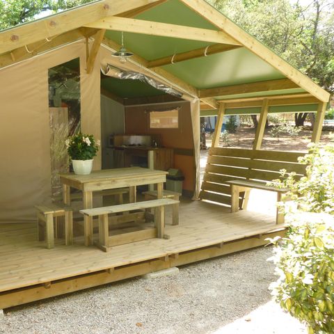 Tente en toile et en bois 5 personnes - FREE Confort 24m² - 2 chambres