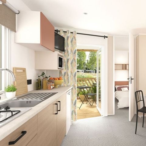 MOBILHOME 4 personnes - Cottage 2 chambres - 22 m² - 4 personnes (2 adultes max) - Animaux non acceptés.  Terrasse 7 m² 