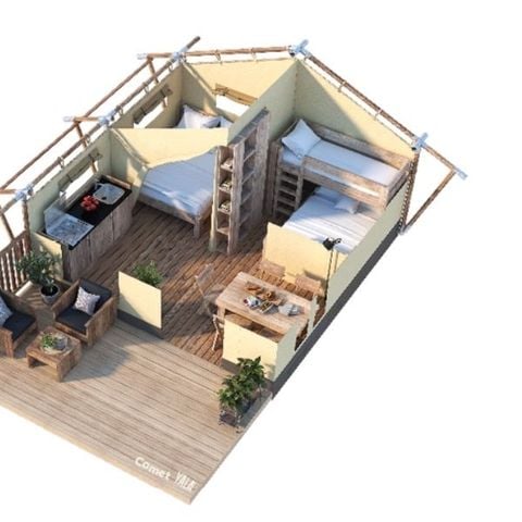 TIENDA DE LONA Y MADERA 5 personas - Tienda de campaña COCOONING 2 dormitorios sin instalaciones sanitarias