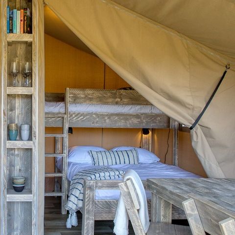 Tent van canvas en hout 5 personen - Lodgetent SAMENSTELLING 2 slaapkamers zonder sanitair