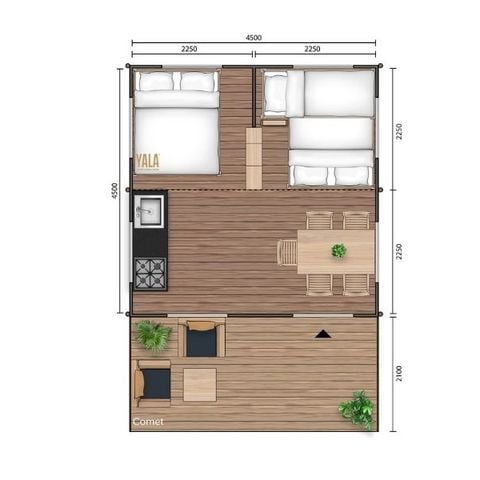 Canvas and wooden tent 5 persons - Lodge Tent COCOONING 2 Bedrooms without sanitary facilities