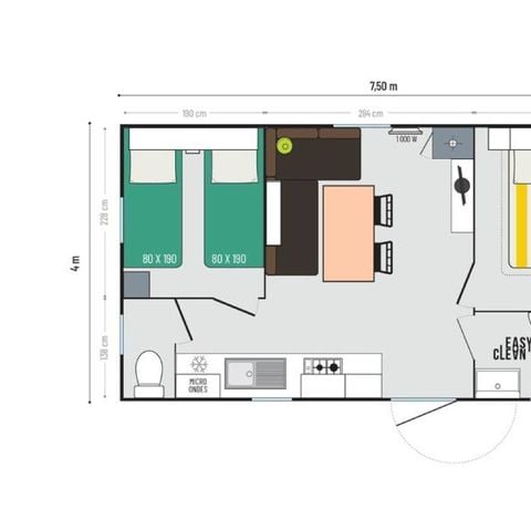 Stacaravan 4 personen - Premium Mercure 26m² (2 kamers) + TV + Airconditioning + Overdekt terras