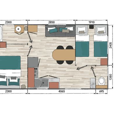 CASA MOBILE 4 persone - MOBIL HOME Comfort Plus Aria condizionata - TV - 2 camere da letto - 29,60m² / Aloe Vera