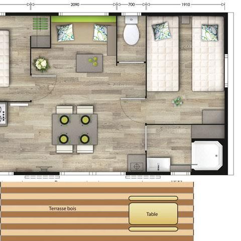 Stacaravan 4 personen - 2 comfort kamers (-8 jaar) + Airco + TV