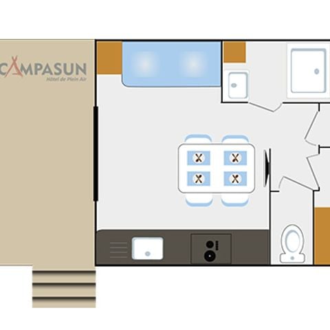 Hébergement 4 personnes - Mobil home Cottage Premium 2 Chambres - climatisation - Lave vaiselle