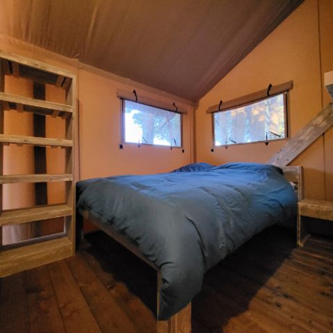 TIENDA DE LONA Y MADERA 6 personas - Tienda safari 6 con instalaciones sanitarias