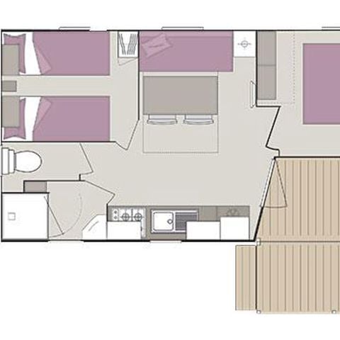 Casa mobile 4 persone - Loggia Confort 22 m² - 2 camere da letto + aria condizionata + TV - con terrazza semicoperta di 6 m² 4 persone 2/4 persone