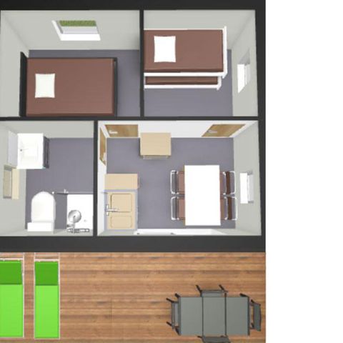 CHALET 4 people - Nemo Comfort Chalet, 32m² – 2 bedrooms + air conditioning + TV – including a 12m² semi-covered terrace – sleeps 1/4 people
