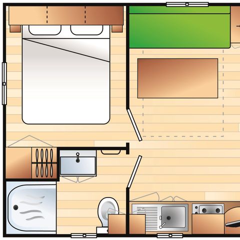 Mobilheim 2 Personen - COSY 1 Zimmer (TV - Terrasse 9m² - Fläche 17m²)