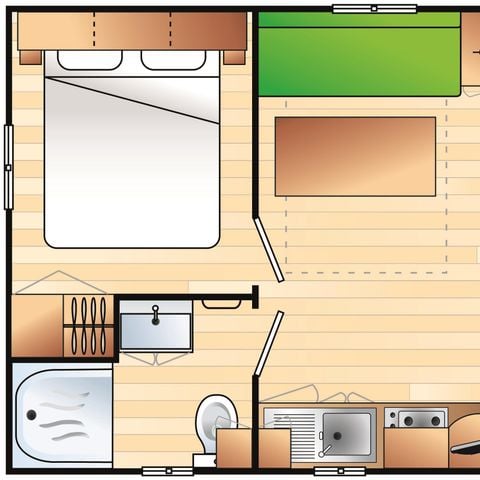 Mobilheim 2 personen - COSY 1 Zimmer (TV - Terrasse 9m² - Fläche 17m²)
