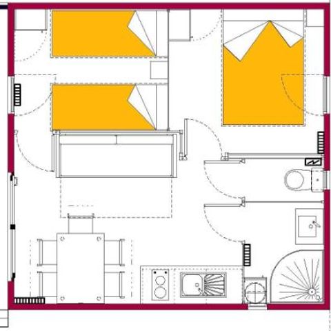 Chalet 4 personen - PRESTIGE 2 kamers (vaatwasser - TV - overdekt terras 12m² - 28m² oppervlakte)