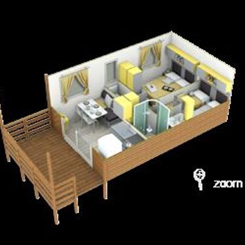Mobilheim 4 Personen - COTTAGE 2 Schlafzimmer (TV - überdachte Terrasse 7m² - Fläche 26m²)
