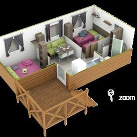 Mobilheim 4 personen - COTTAGE 2 Schlafzimmer (TV - überdachte Terrasse 7m² - Fläche 26m²)