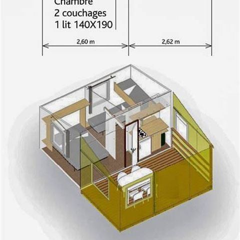 MOBILHOME 4 personnes - Rapid home Standard 20m² (2 chambres, 3 adultes max + 1 petit enfant) sans sanitaire