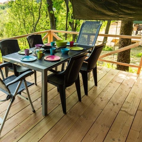 Tente en toile et en bois 6 personnes - Tente Safari avec salle de bain privé