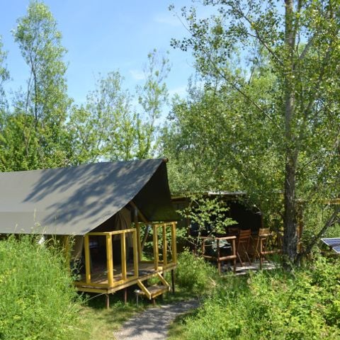Tente en toile et en bois 7 personnes - Tente Lodge Mont Kenya - 35 m² + 7.5 m² + terrasse 15 m²