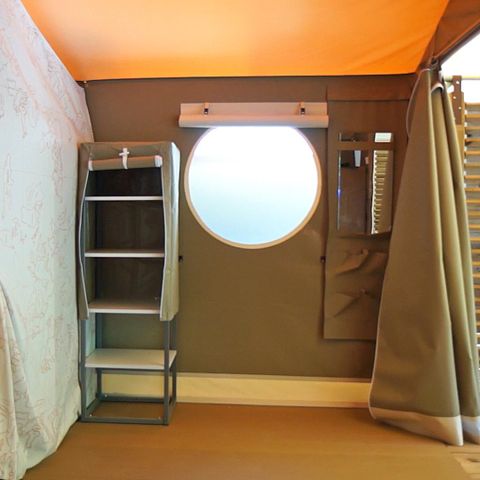 TIENDA DE LONA Y MADERA 5 personas - Bungalow de lona CANADA 2 dormitorios + terraza cubierta