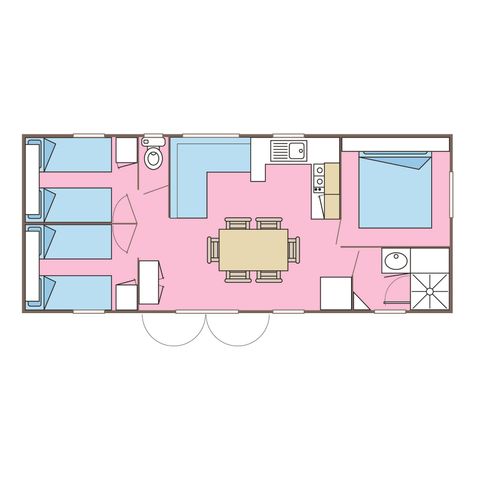 Mobilheim 6 personen - Residenz LOUISIANE Komfort 3 Zimmer + Halbüberdachte Terrasse + TV