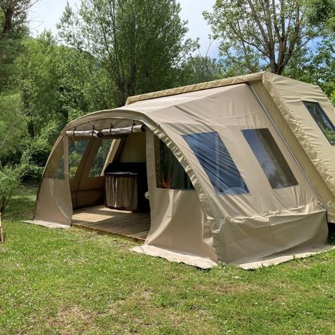 Tent van canvas en hout 5 personen - Coco Sweet (2 kamers + XXL luifel)