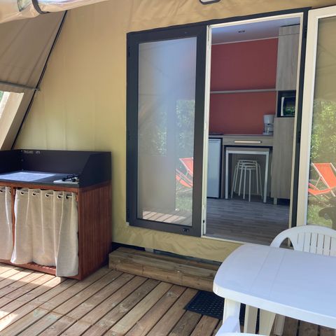 Tent van canvas en hout 5 personen - Coco Sweet (2 kamers + XXL luifel)
