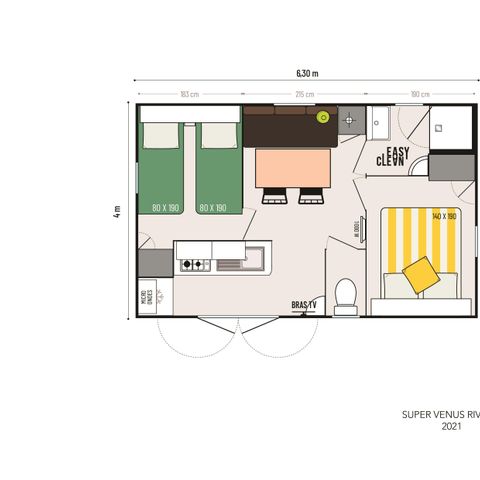 Mobilheim 4 Personen - 2 Zimmer Venus Confort 22m² - Klimaanlage