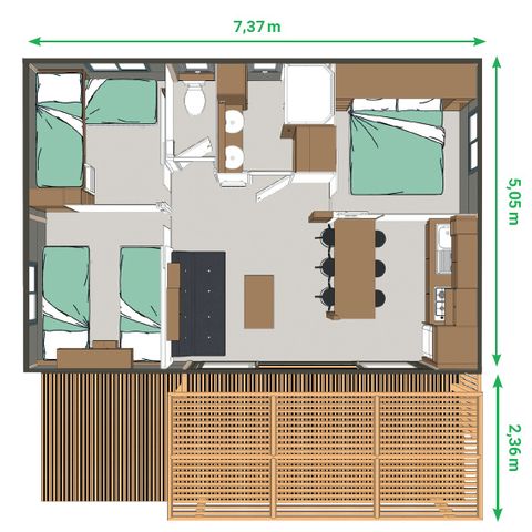CHALET 6 persone - Comfort 35m² 3 camere da letto terrazza semicoperta + aria condizionata