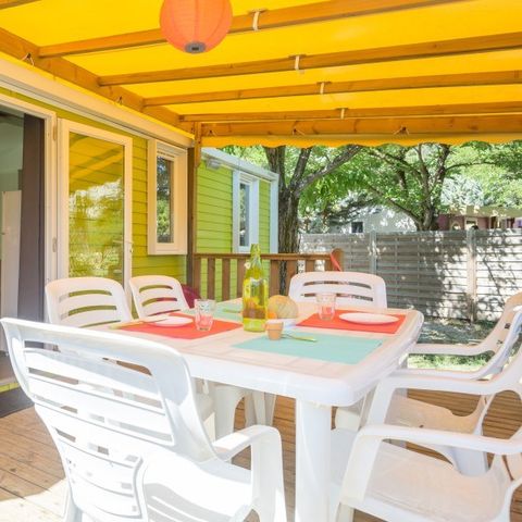 Stacaravan 6 personen - Espace Classic - Airconditioning - TV met uitzicht op de tuin