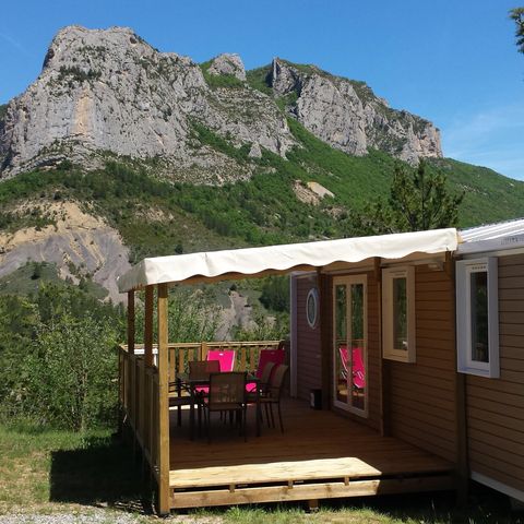 Mobilheim 6 Personen - Premium-Bereich 32m² - Klimaanlage - TV mit Bergblick