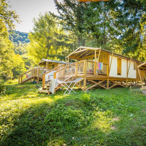 Unterkunft 7 personen - Cabane Lodge Premium auf Stelzen 32m² - 2 Zimmer (mit Sanitäranlagen) + Terrasse + TV 4/7 pers.