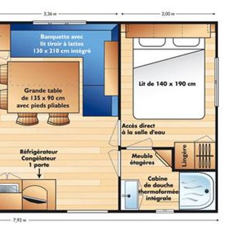 MOBILHOME 8 personas - Titania Confort 32m² (3 habitaciones) con terraza cubierta