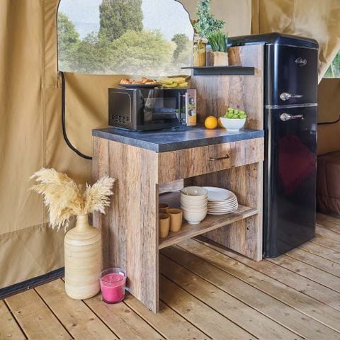 TENTE TOILE ET BOIS 5 personnes - Lodge Kenya Evasion Confort 34m² - 2 chambres 2/5 personnes (avec sanitaires) + Terrasse