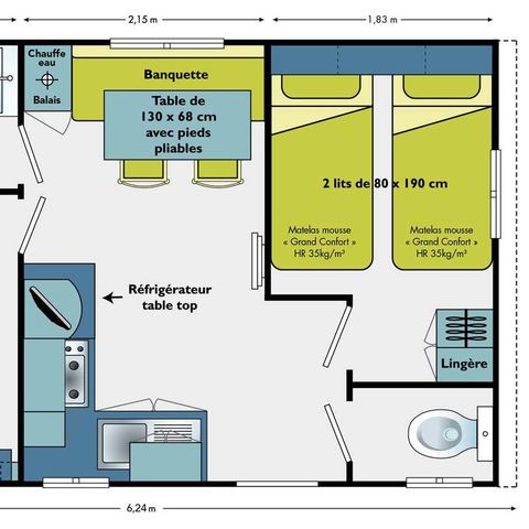 BUNGALOW 4 personnes - Cottage Confort Clim - 24 m² - 2 chambres - 4 pers - climatisé
