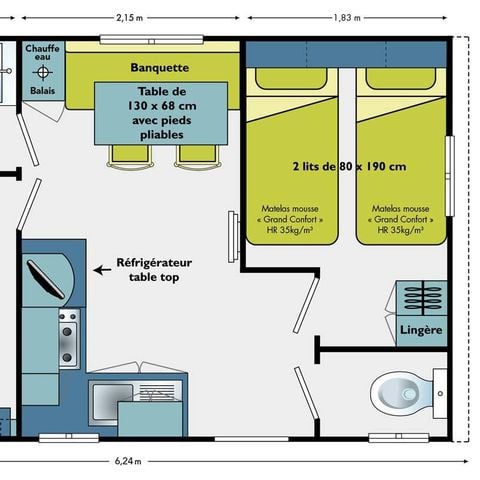 CASA MOBILE 4 persone - Cottage Confort Clim - 24 m² - 2 camere da letto - 4 pers - aria condizionata