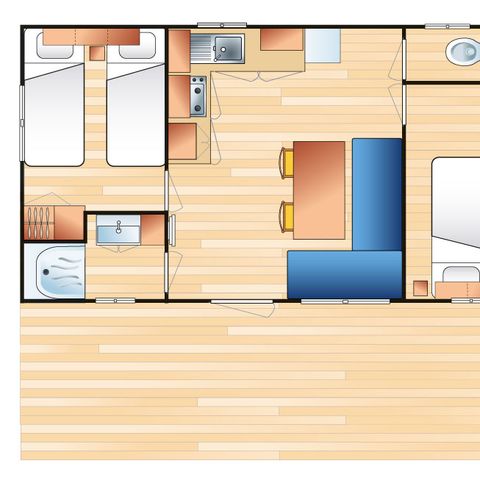 Stacaravan 6 personen - Confort 4/6 pers. 2 slaapkamers.