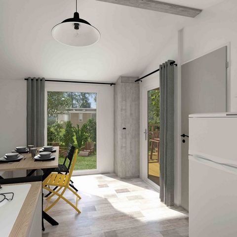 Mobilheim 7 Personen - Family 32m² Premium (3 Schlafz. - 7 Pers.) + Klimaanlage + LV + Überdachte Terrasse