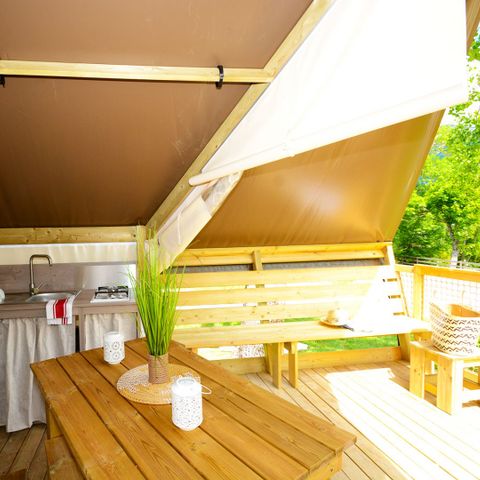 Canvas and wooden tent 5 persons - Lodge Comfort Tent - With sanitary facilities