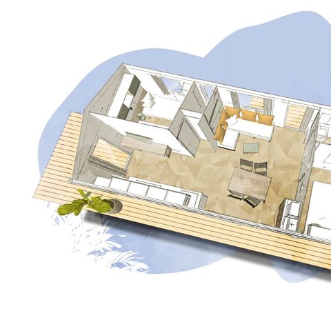 Mobilheim 4 Personen - Premium 33m² (2 Schlafräume - 4Pers) + Geschirrspüler