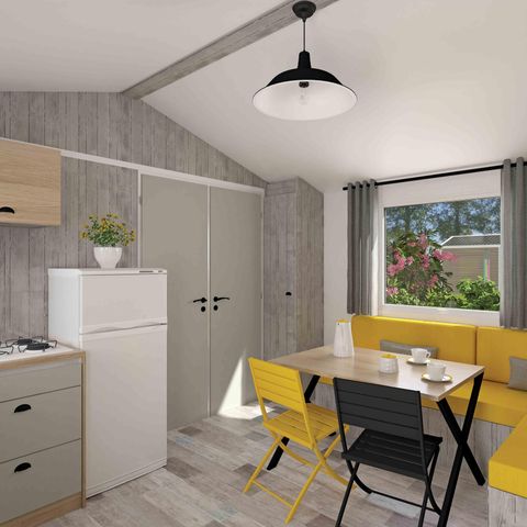 Casa mobile 4 persone - Legno - PREMIUM - CLIM 28m² - 2 camere - Da letto - Terrazza - TV - Lenzuola - Asciugamani inclusi - 4 persone
