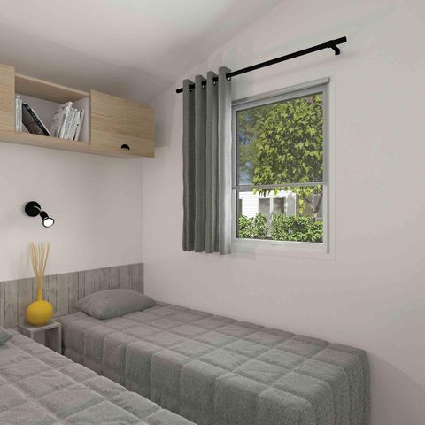 Mobilheim 4 personen - Holz - PREMIUM - CLIM 28m² - 2 Zimmer - Terrasse - TV - Bettwäsche - Handtücher inklusive