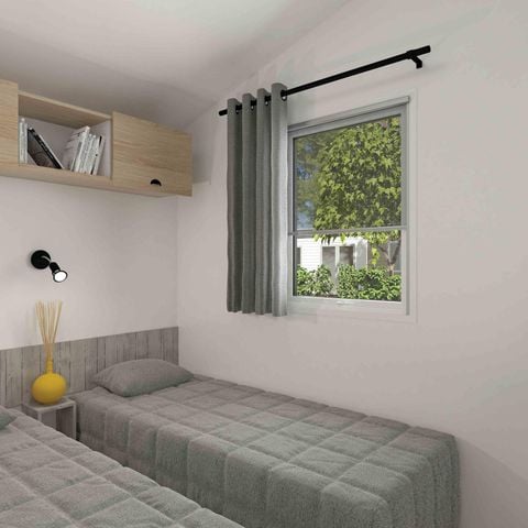 Mobilhome 4 personnes - Bois - PREMIUM - CLIM 28m² - 2 chambres - Terrasse - TV - Draps - Serviettes inclus