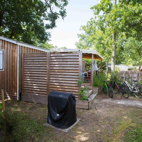 Mobilheim 6 personen - Homeflower - PREMIUM - CLIM 35m² -3 Schlafzimmer +halbüberdachte Terrasse +TV +Bettwäsche +Handtücher